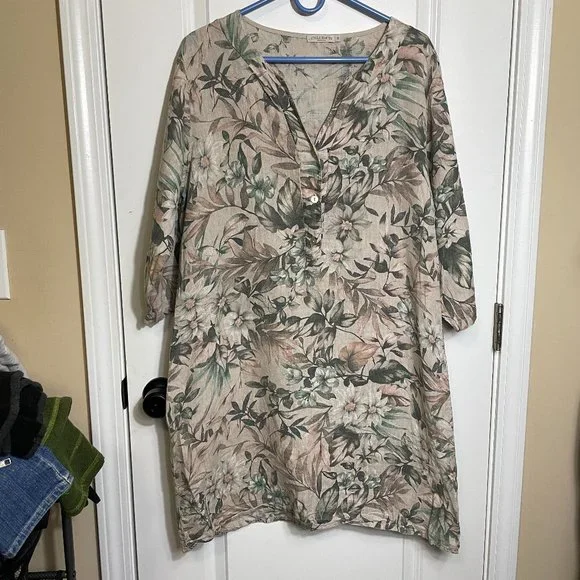 Stella Martini | Dresses | Stella Martini Linen Floral Print 34 Sleeve Popover Dress Tunic Xl | Poshmark Stella Martini | Dresses | Stella Martini Linen Floral Print 34 Sleeve Popover Dress Tunic Xl | Poshmark